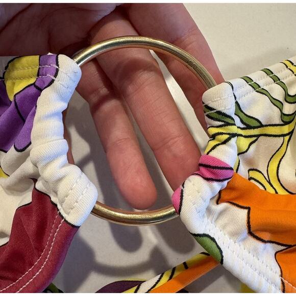 LETARTE Size 8 Floral Print Bikini Top Retro Halter Flower Power Swim Go Go - Picture 6 of 7